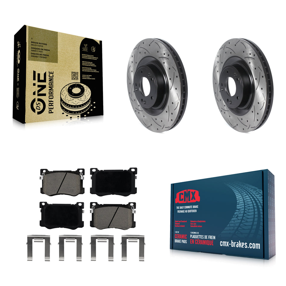 Front Drilled Slot Disc Brake Rotor Ceramic Pad Kit For Hyundai Genesis G80 Kia K900 3.8L KDC-100247