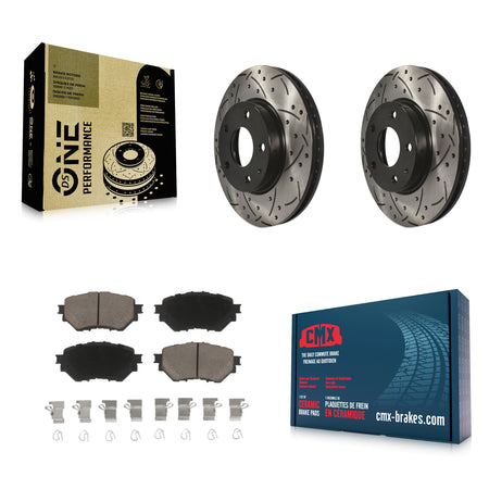 Front Coated Drilled Slotted Disc Brake Rotor Ceramic Pad Kit For 2014-2018 Mazda 3 Sport KDC-100262