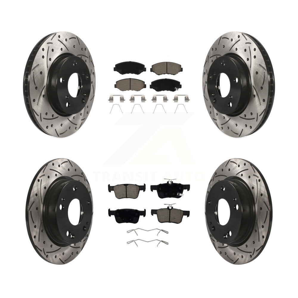 Front Rear Coated Drilled Slotted Disc Brake Rotors And Ceramic Pads Kit For Honda Civic KDC-100342