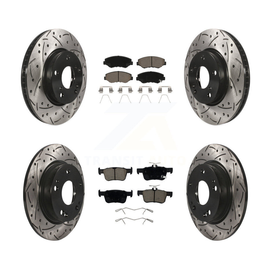 Front Rear Coated Drilled Slotted Disc Brake Rotors And Ceramic Pads Kit For Honda Civic KDC-100342