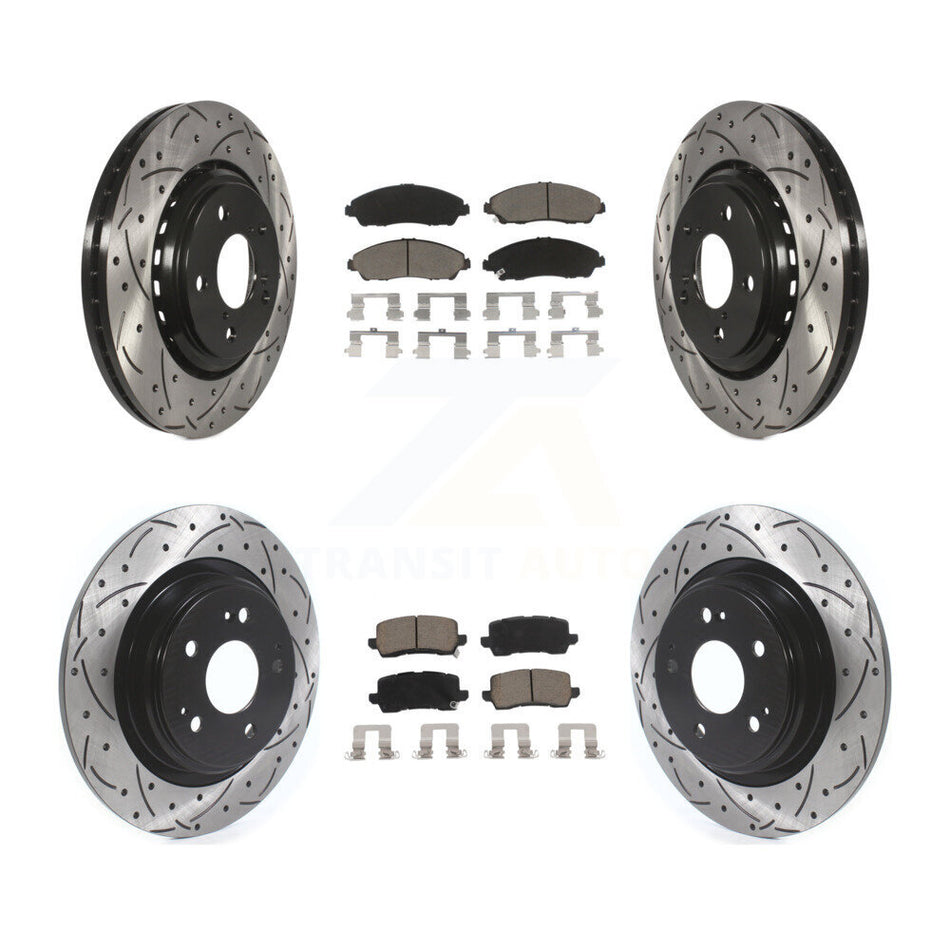 Front Rear Coated Drilled Slotted Disc Brake Rotors And Ceramic Pads Kit For Acura MDX KDC-100346