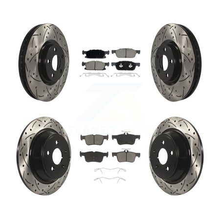 Front Rear Coated Drilled Slot Disc Brake Rotor & Ceramic Pad Kit For Lincoln Continental KDC-100357