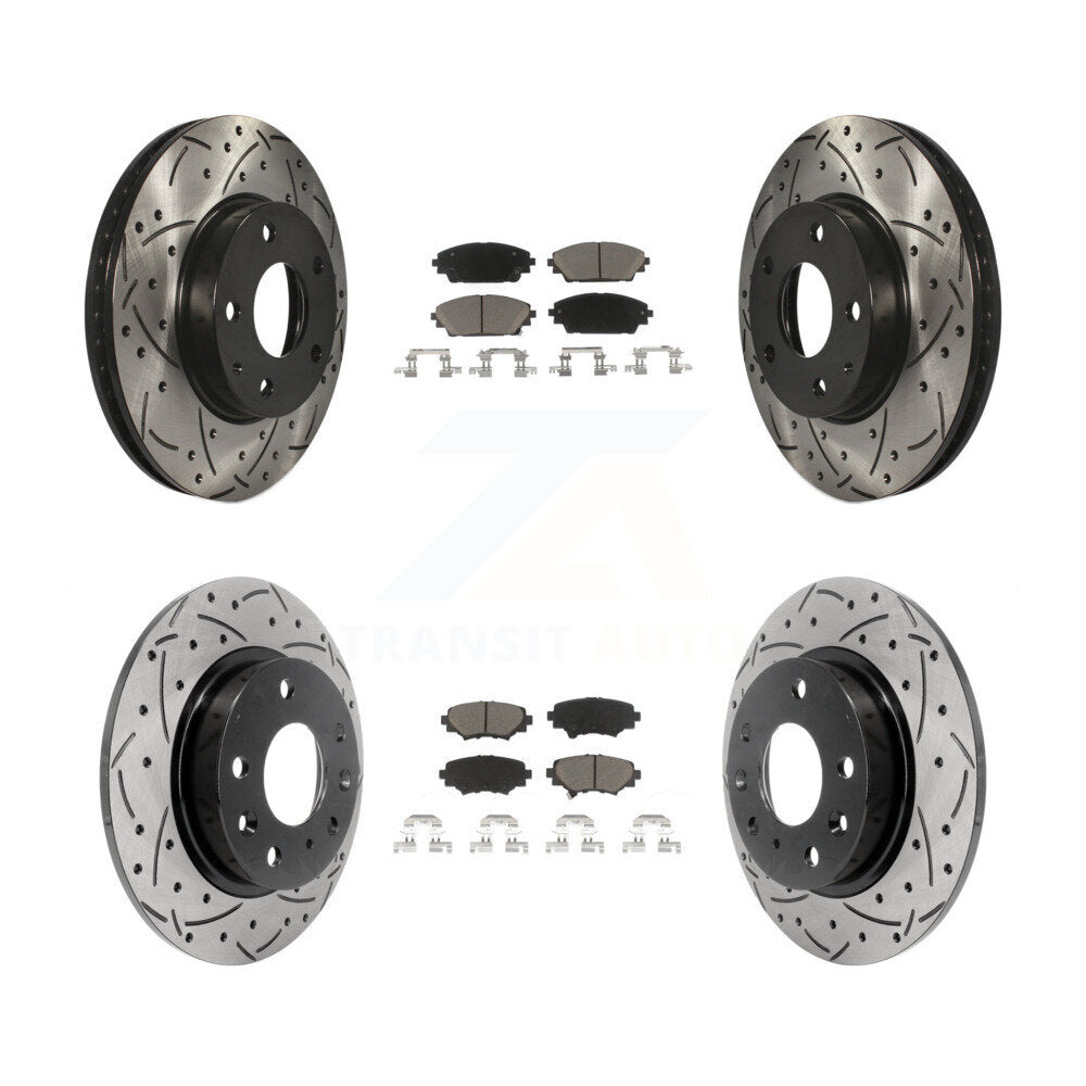 Front Rear Coated Drilled Slotted Disc Brake Rotors And Ceramic Pad Kit For Mazda 3 Sport KDC-100363