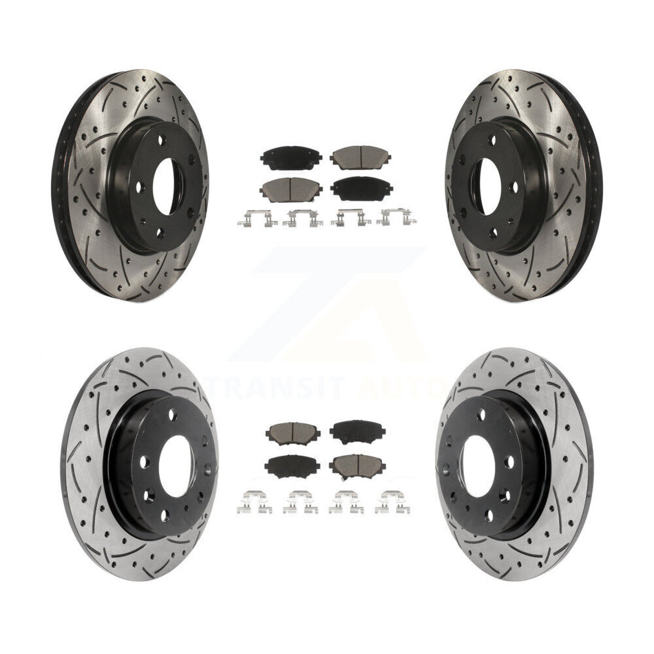 Front Rear Coated Drilled Slotted Disc Brake Rotors And Ceramic Pad Kit For Mazda 3 Sport KDC-100363
