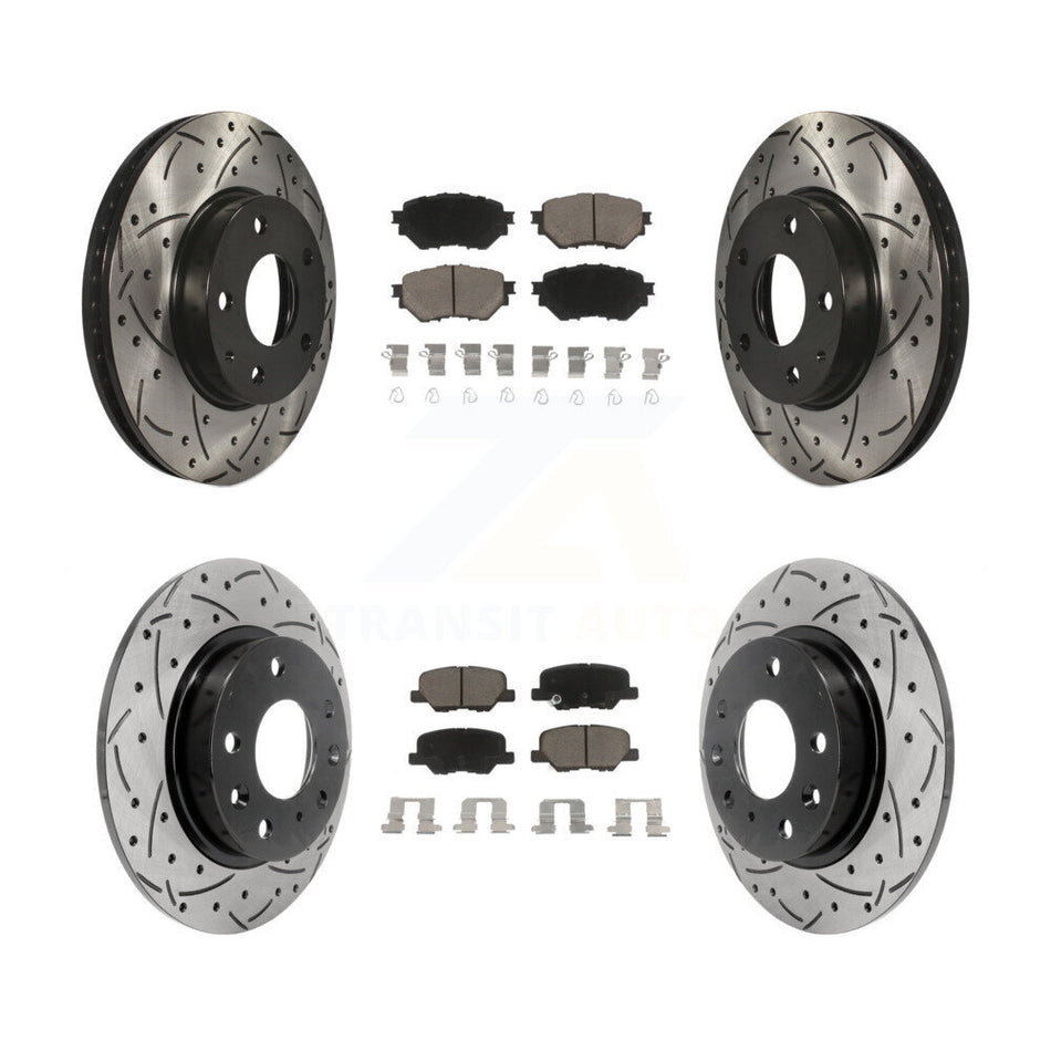 Front Rear Coated Drilled Slotted Disc Brake Rotors And Ceramic Pad Kit For Mazda 3 Sport KDC-100365