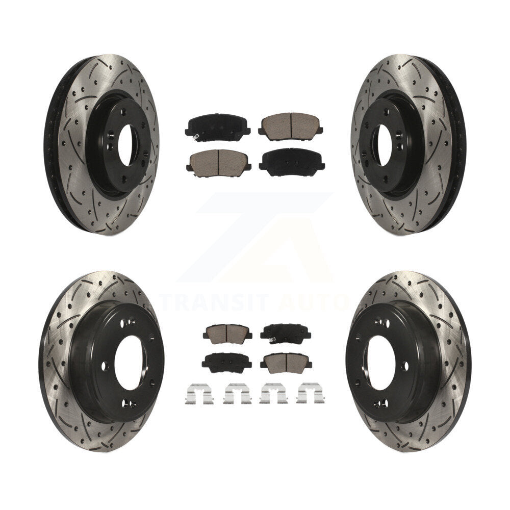 Front Rear Drilled Slot Brake Rotors Ceramic Pad Kit For 2017 Kia Forte Koup Turbocharged KDC-100392