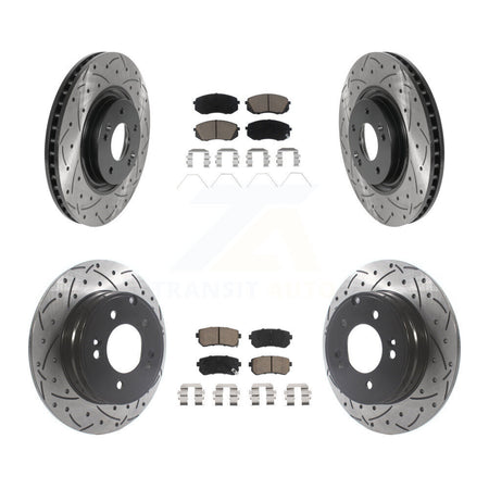 Front Rear Coated Drilled Slotted Disc Brake Rotors And Ceramic Pads Kit For Kia Optima KDC-100398