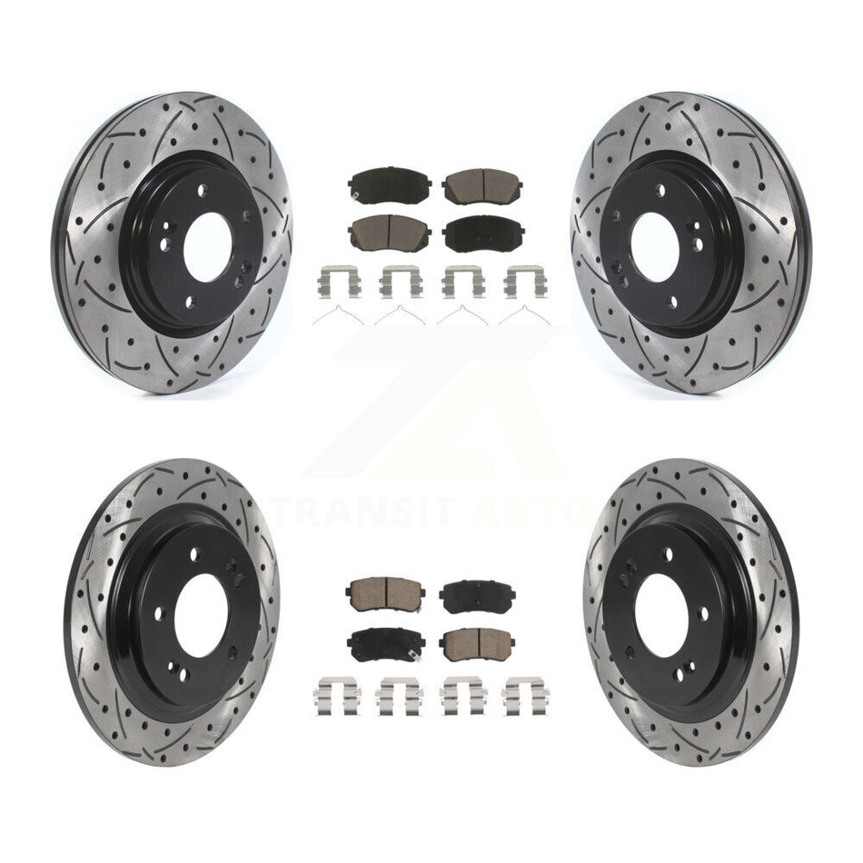 Front Rear Drill Slot Disc Brake Rotors Ceramic Pad Kit For 2016 Kia Optima LX/EX/LX 1.6T KDC-100399