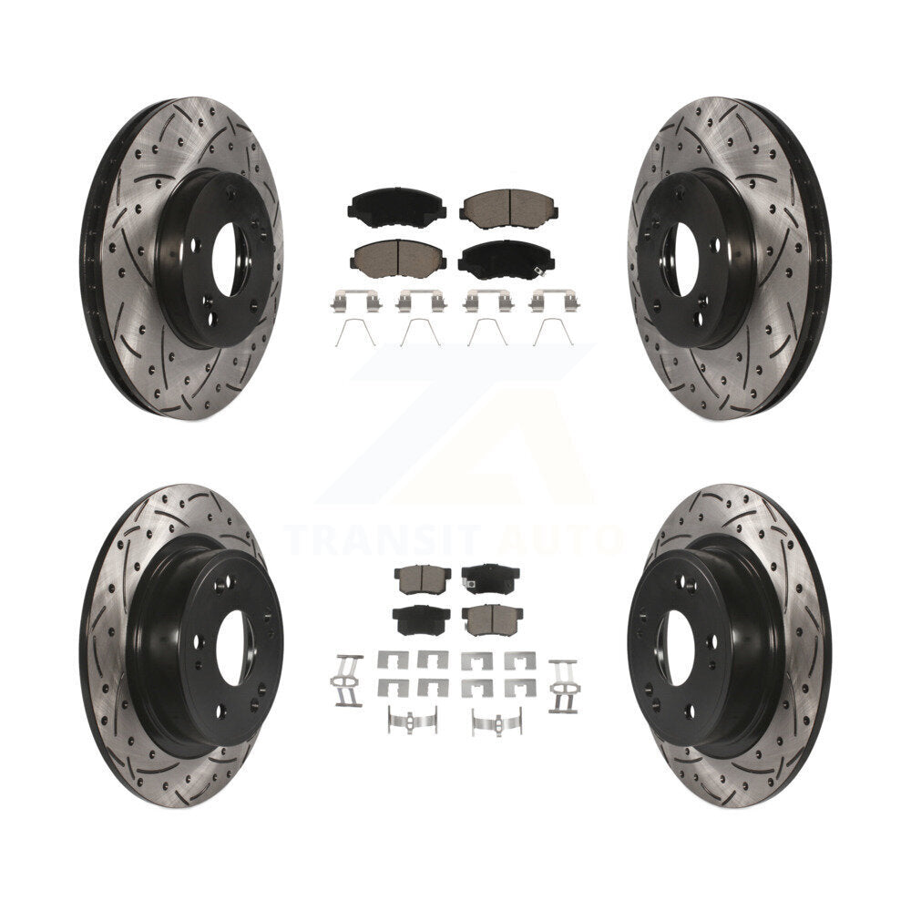 Front Rear Coated Drilled Slotted Disc Brake Rotors And Ceramic Pads Kit For Honda Accord KDC-100429