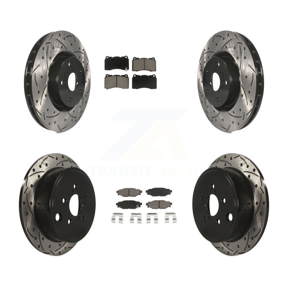 Front Rear Drill Slot Brake Rotors Ceramic Pad Kit For Subaru WRX With 15\\" Factory Wheels KDC-100462
