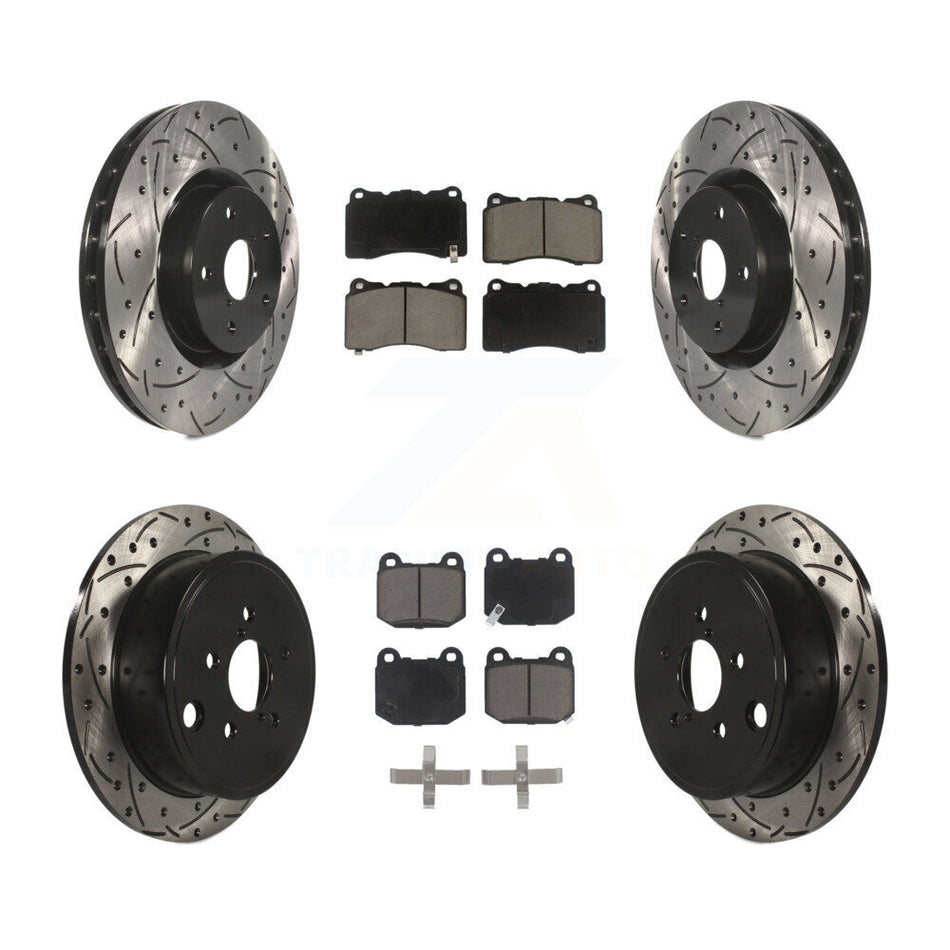 Front Rear Drill Slot Brake Rotors Ceramic Pad Kit For Subaru WRX With 17" Factory Wheels KDC-100466