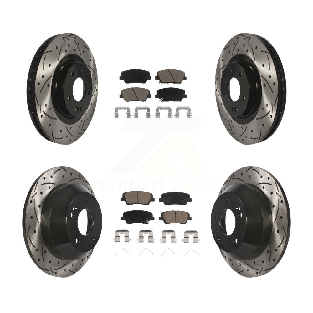 Front Rear Drill Slot Brake Rotors Ceramic Pad Kit For Kia Sorento Hyundai Santa Fe Sport KDC-100469