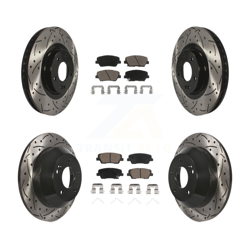 Front Rear Drill Slot Brake Rotors Ceramic Pad Kit For Kia Sorento Hyundai Santa Fe Sport KDC-100469