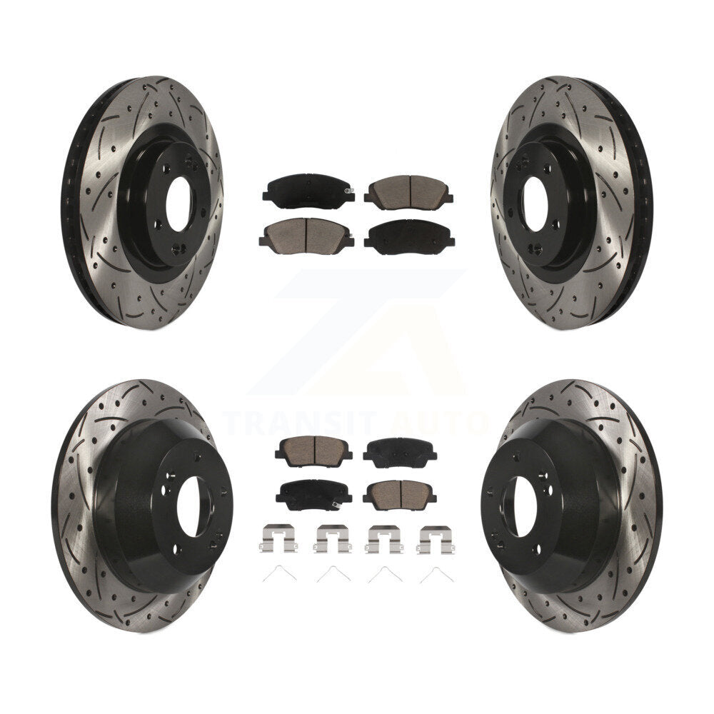 Front Rear Coated Drilled Slot Disc Brake Rotor & Ceramic Pad Kit For Hyundai Santa Fe XL KDC-100470