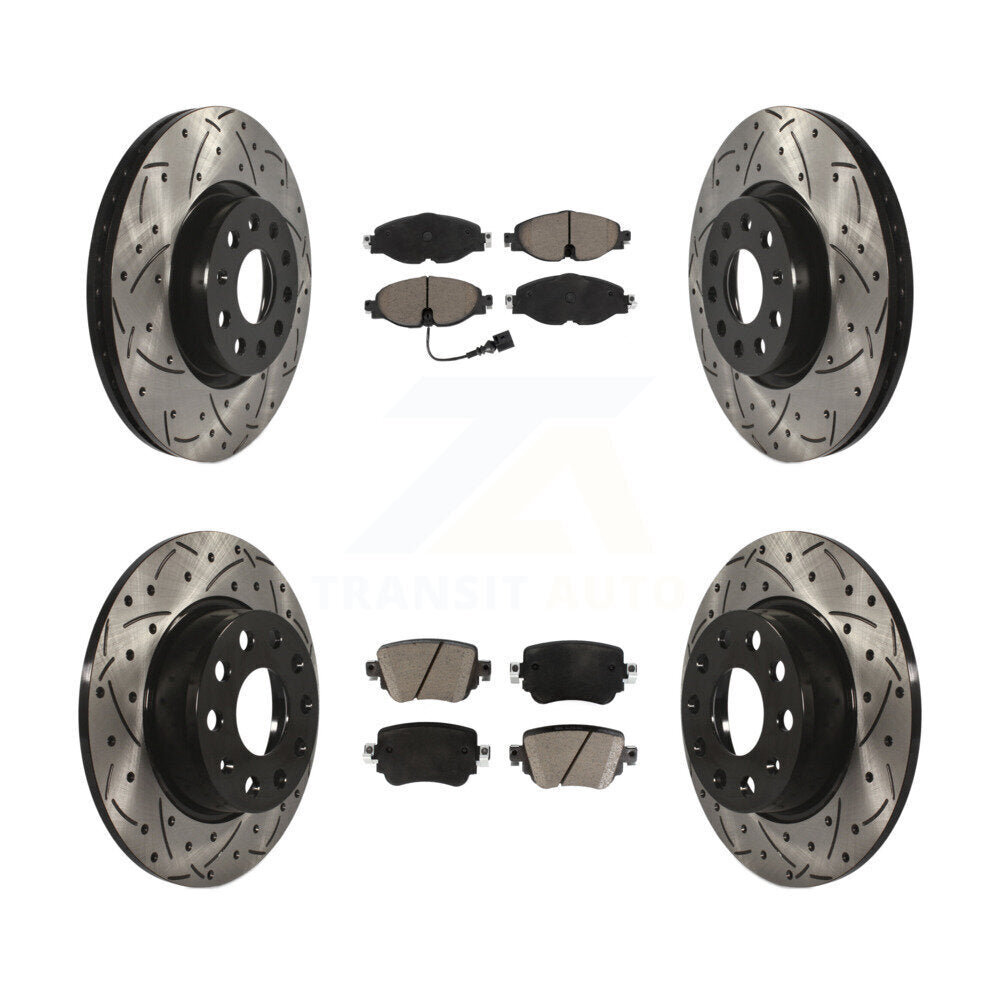 Front Rear Drill Slot Disc Brake Rotor Ceramic Pad Kit For Volkswagen Golf SportWagen GTI KDC-100489