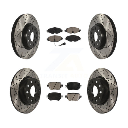 Front Rear Drill Slot Disc Brake Rotor Ceramic Pad Kit For Volkswagen Golf SportWagen GTI KDC-100489