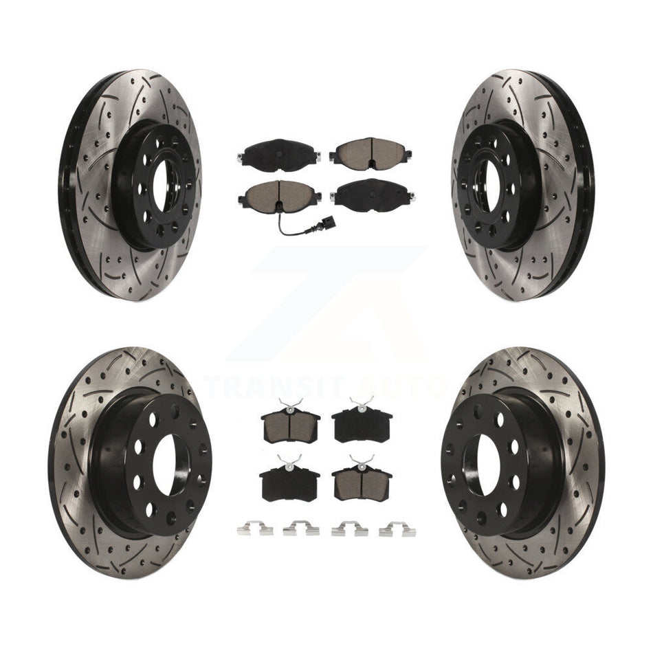 Front Rear Drilled Slot Disc Brake Rotor & Ceramic Pad Kit For Volkswagen Golf SportWagen KDC-100494