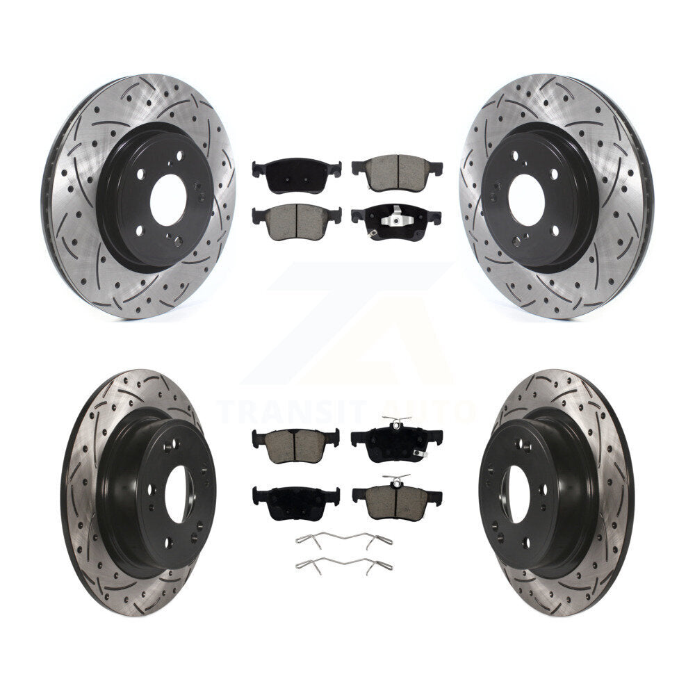 Front Rear Coated Drilled Slotted Disc Brake Rotors And Ceramic Pads Kit For Honda Accord KDC-100549