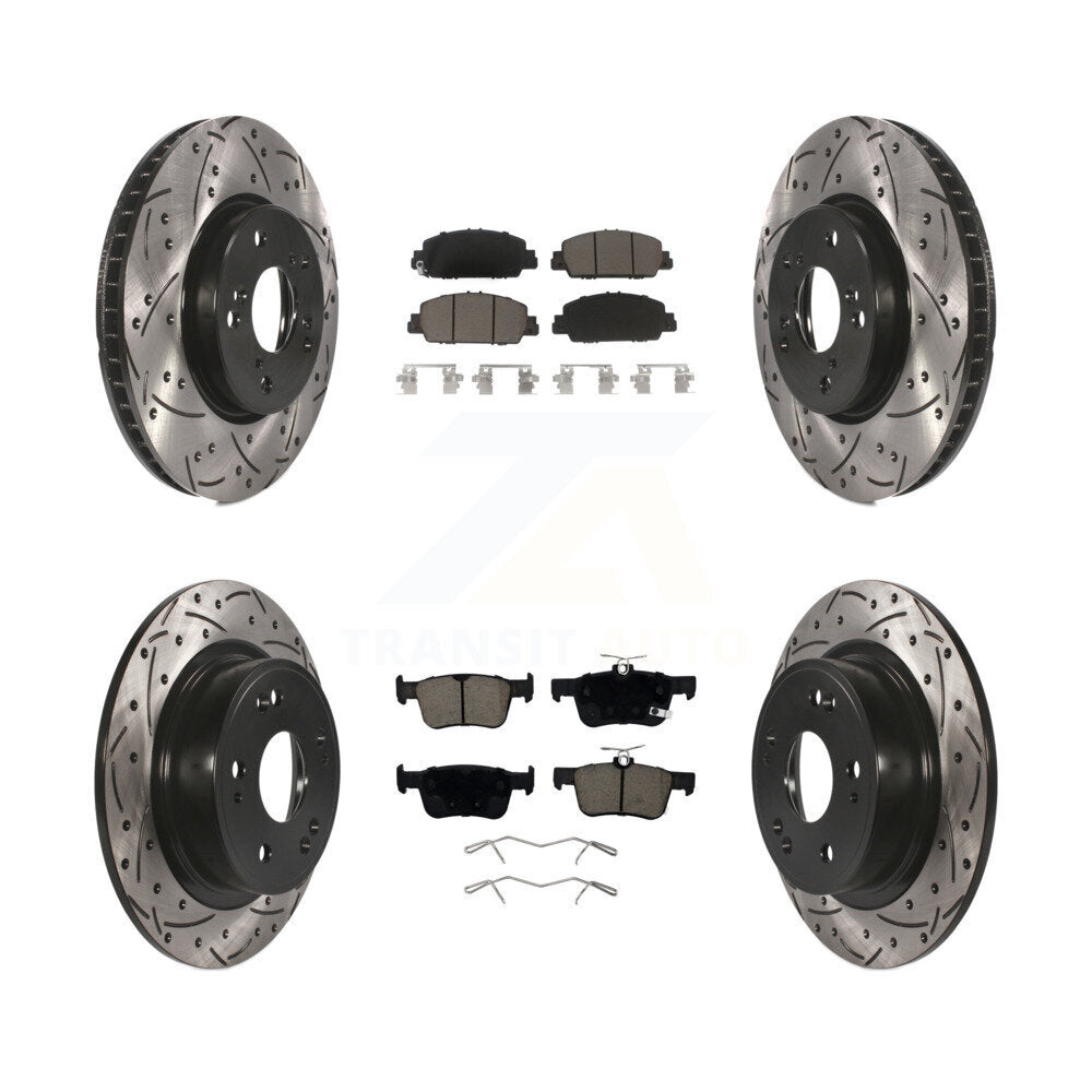 Front Rear Coated Drilled Slotted Disc Brake Rotors And Ceramic Pads Kit For Honda Accord KDC-100550