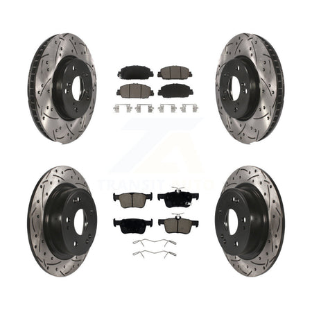 Front Rear Coated Drilled Slotted Disc Brake Rotors And Ceramic Pads Kit For Honda Accord KDC-100550