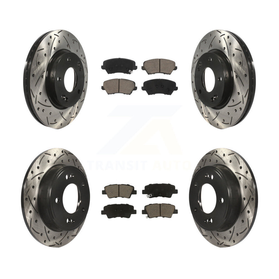 Front Rear Drilled Slot Brake Rotor Ceramic Pad Kit For Kia Forte Hyundai Forte5 Veloster KDC-100633