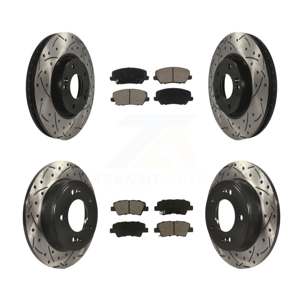 Front Rear Drilled Slot Brake Rotor Ceramic Pad Kit For Kia Forte Forte5 Hyundai Veloster KDC-100634