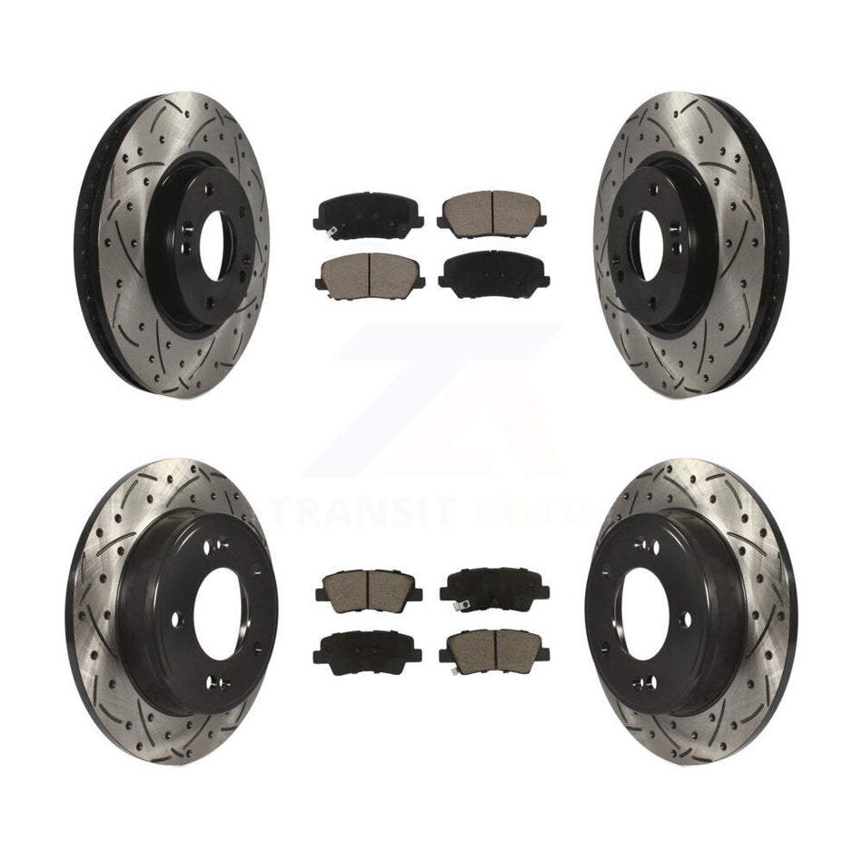 Front Rear Drilled Slot Brake Rotor Ceramic Pad Kit For Kia Forte Forte5 Hyundai Veloster KDC-100634