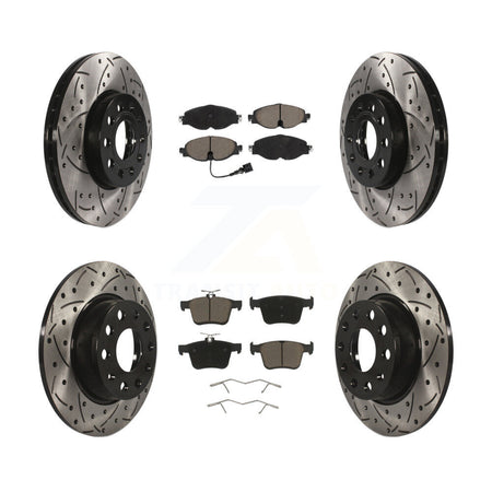 Front Rear Drilled Slot Brake Rotor & Ceramic Pad Kit For Volkswagen Taos Audi A3 Quattro KDC-100652