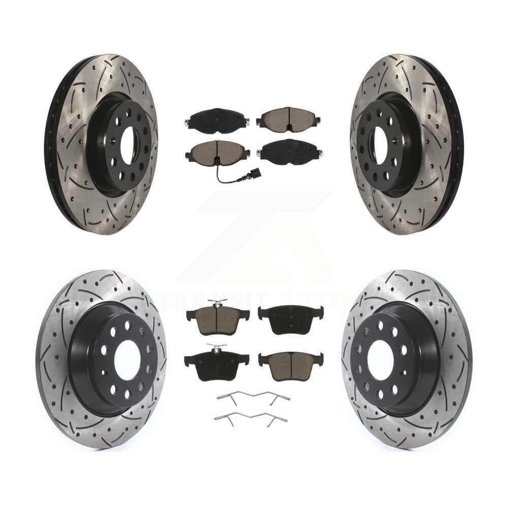 Front Rear Coated Drilled Slotted Disc Brake Rotors & Ceramic Pad Kit For Audi TT Quattro KDC-100654