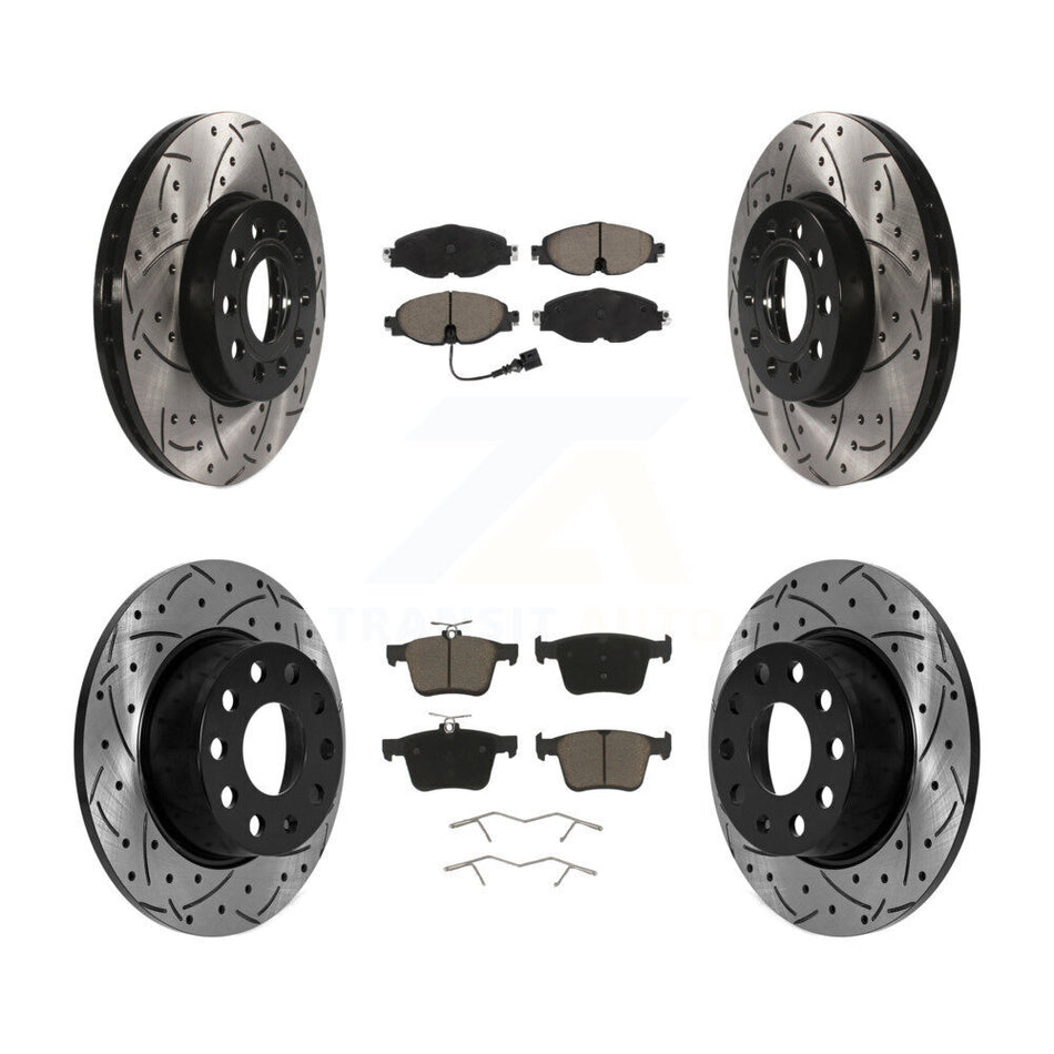Front Rear Coated Drilled Slot Disc Brake Rotor Ceramic Pad Kit For Volkswagen Jetta Taos KDC-100656