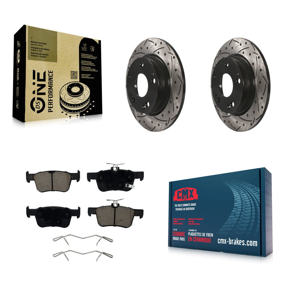 Rear Coated Drilled Slotted Disc Brake Rotors And Ceramic Pad Kit For Honda Civic Insight KDC-100742