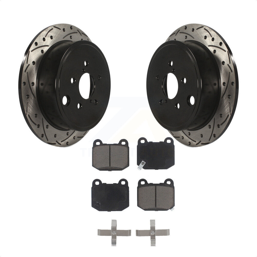 Rear Drilled Slot Brake Rotor Ceramic Pad Kit For 2014 Subaru WRX With 17\\" Factory Wheels KDC-100807