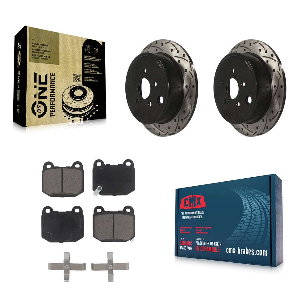 Rear Drilled Slot Brake Rotor Ceramic Pad Kit For 2014 Subaru WRX With 17" Factory Wheels KDC-100807