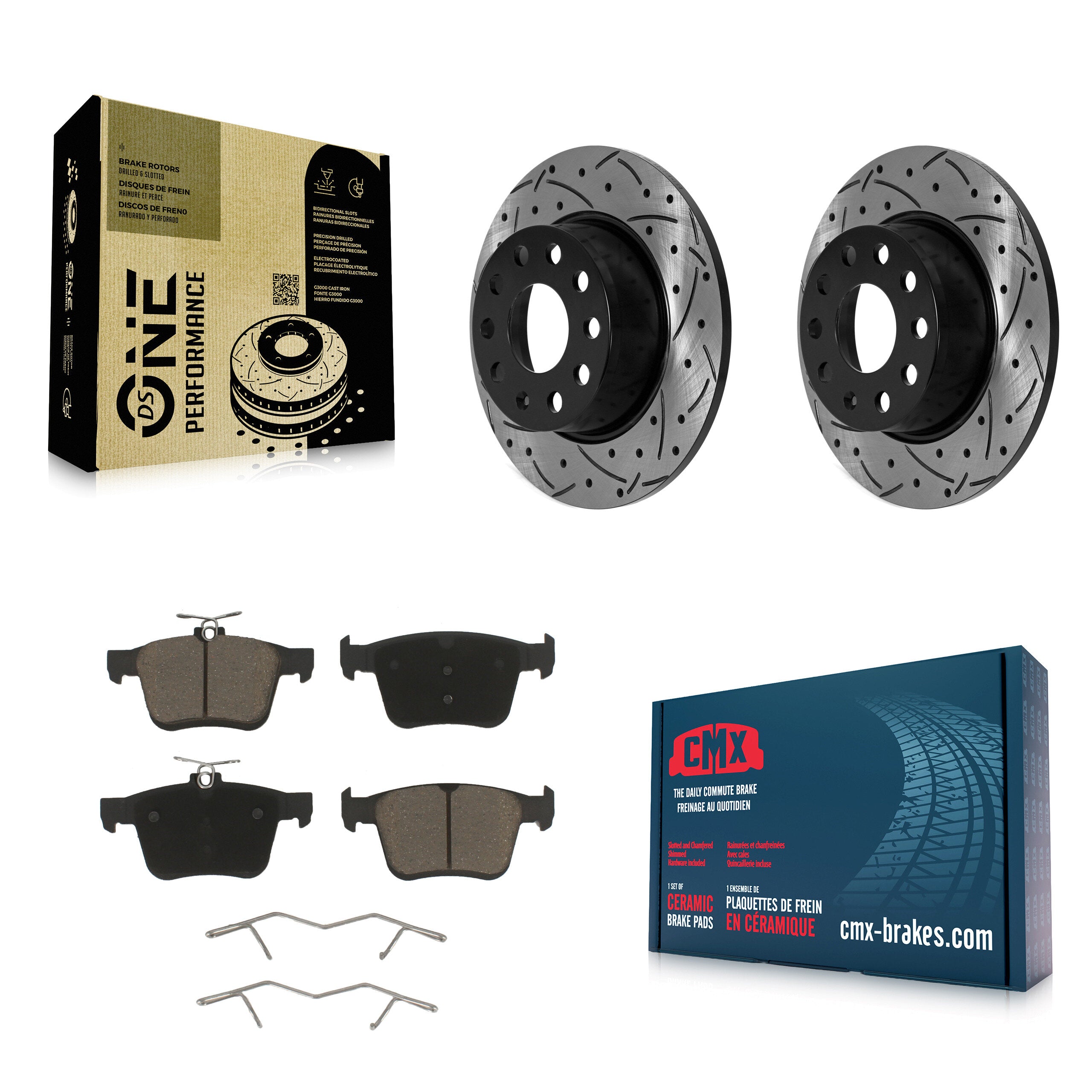 Rear Coated Drilled Slotted Disc Brake Rotors & Ceramic Pad Kit For Volkswagen Jetta Taos KDC-100908