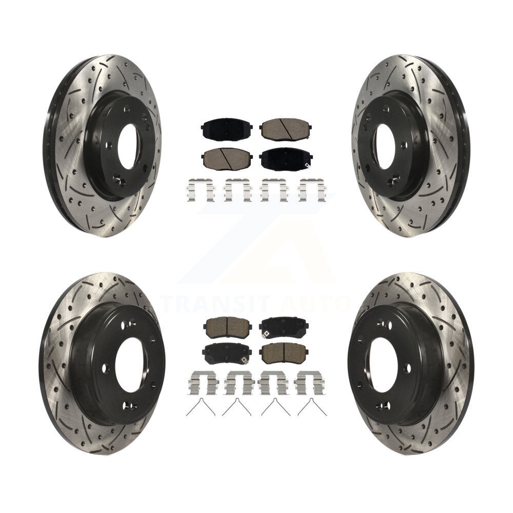Front Rear Coated Drill Slot Disc Brake Rotor Ceramic Pad Kit For Hyundai Kona Kia Seltos KDC-100938