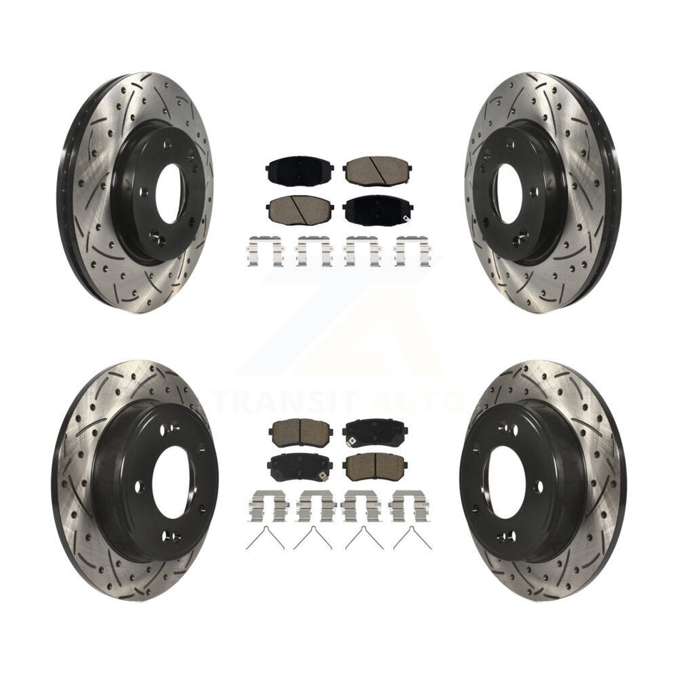 Front Rear Coated Drill Slot Disc Brake Rotor Ceramic Pad Kit For Hyundai Kona Kia Seltos KDC-100938