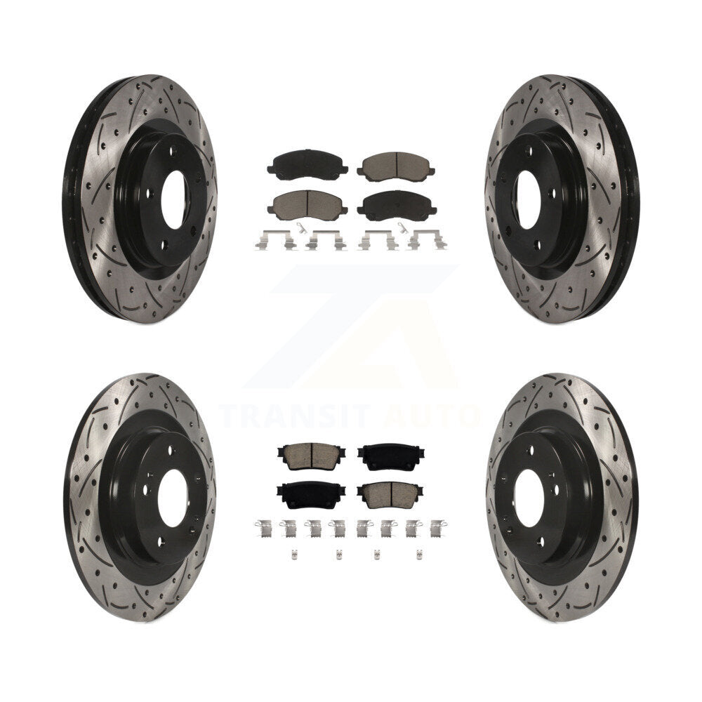 Front Rear Coated Drilled Slot Disc Brake Rotors Ceramic Pad Kit For Mitsubishi Outlander KDC-100940