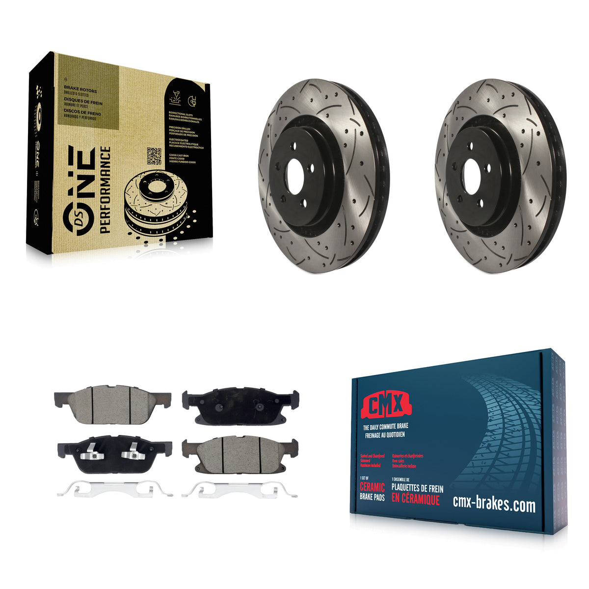 Front Drill Slot Brake Rotor Ceramic Pad Kit For Lincoln Nautilus With Vented Rear Rotors KDC-100952