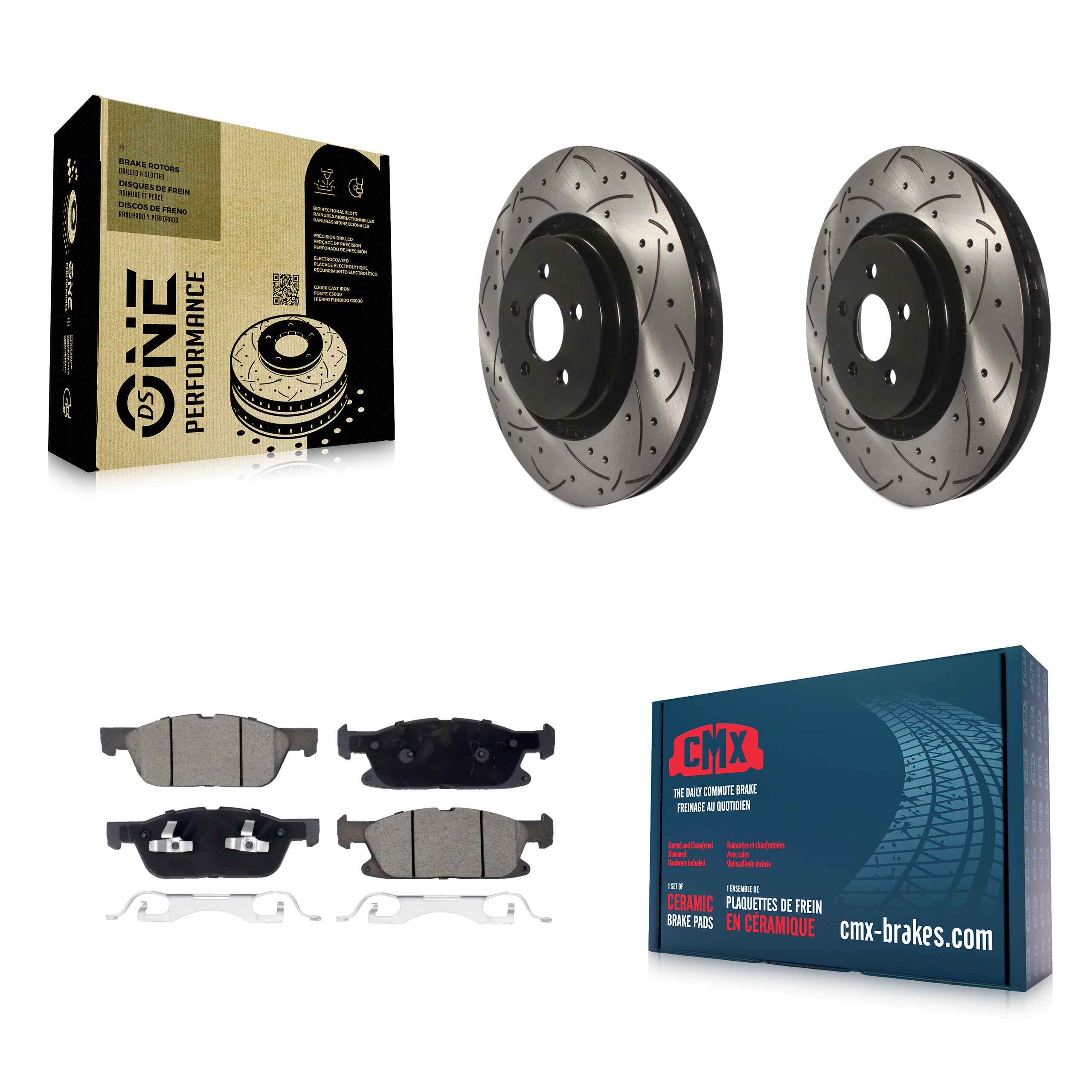 Front Drill Slot Brake Rotor Ceramic Pad Kit For Lincoln Nautilus With Vented Rear Rotors KDC-100952