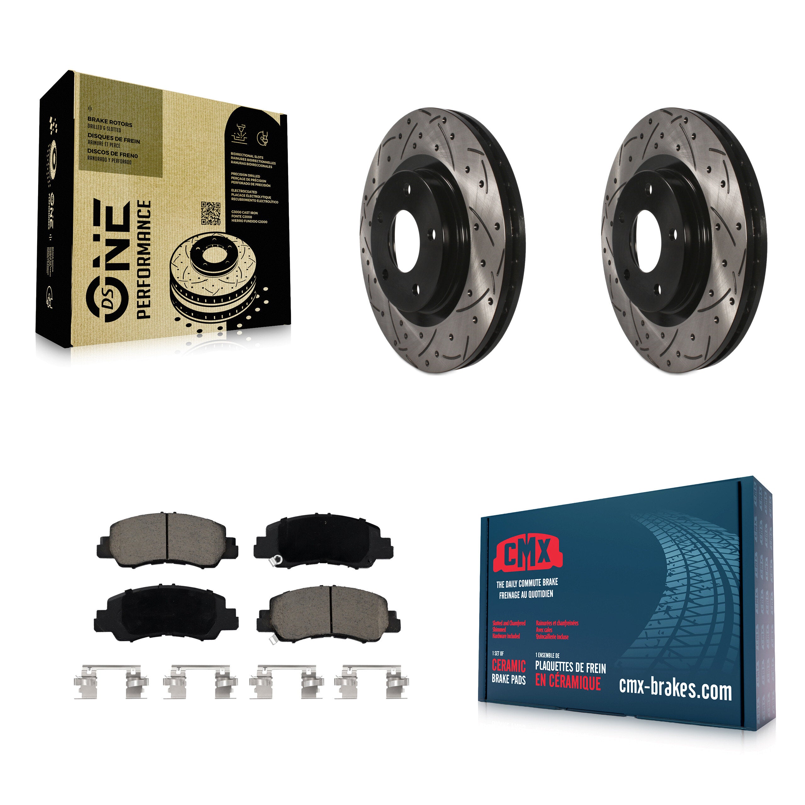 Front Coated Drilled Slot Disc Brake Rotor & Ceramic Pad Kit For Mitsubishi Eclipse Cross KDC-100954