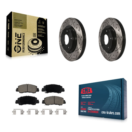 Front Coated Drilled Slot Disc Brake Rotor & Ceramic Pad Kit For Mitsubishi Eclipse Cross KDC-100954