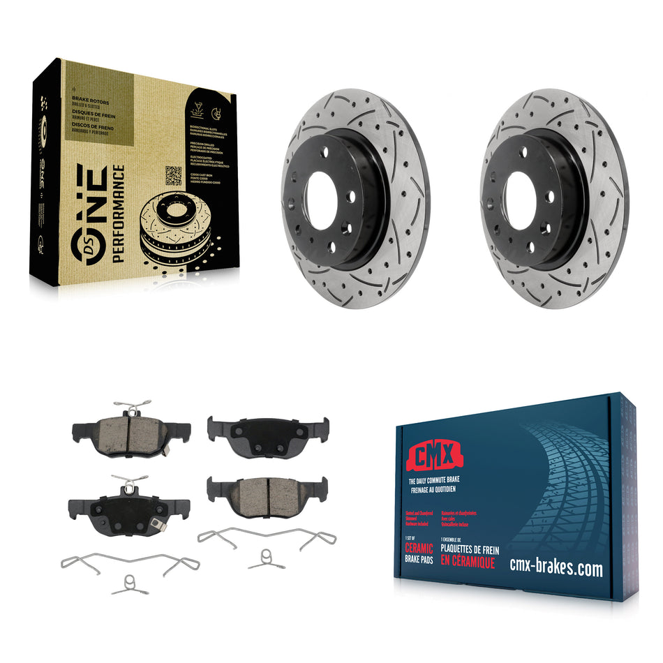 Rear Coated Drilled Slotted Disc Brake Rotors And Ceramic Pad Kit For Mazda 3 CX-30 Sport KDC-100971