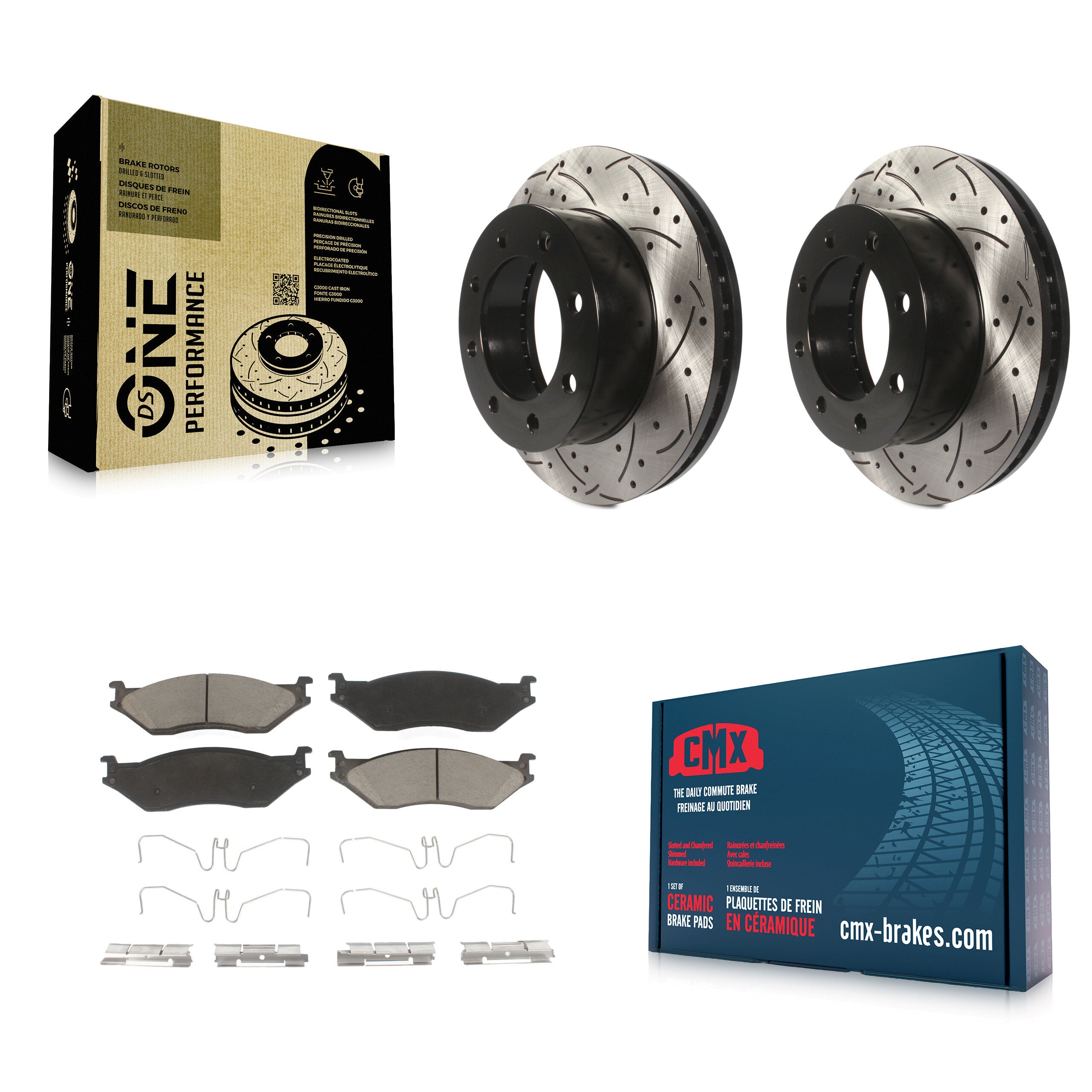 Front Drill Slot Brake Rotors Ceramic Pad Kit For Ford F-450 Super Duty With 8 Lug Wheels KDC-100981