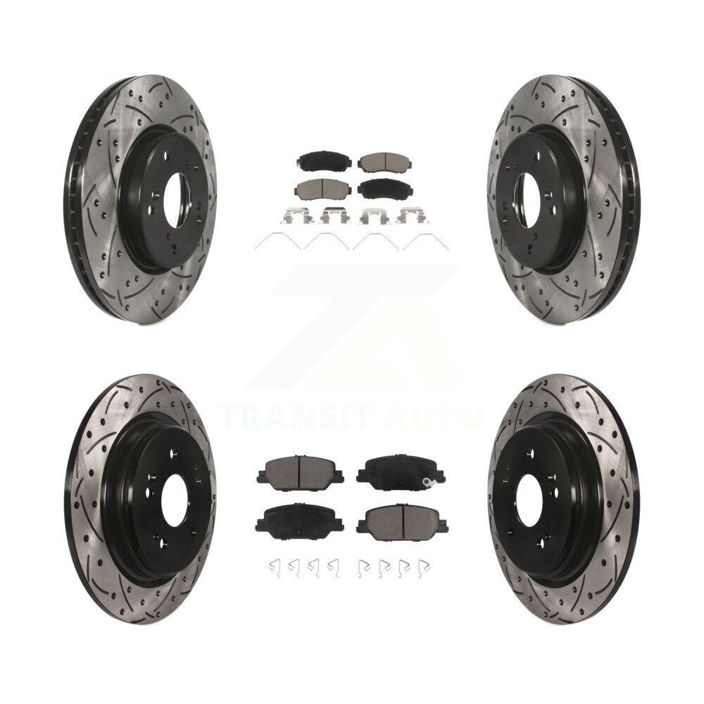 Front Rear Coated Drilled Slotted Disc Brake Rotors And Ceramic Pads Kit For Honda CR-V KDC-100991