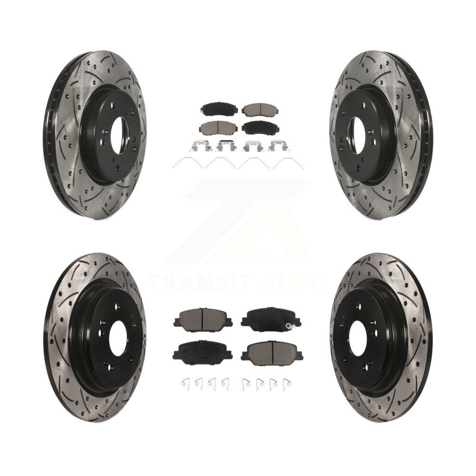 Front Rear Coated Drilled Slotted Disc Brake Rotors And Ceramic Pads Kit For Honda CR-V KDC-100991