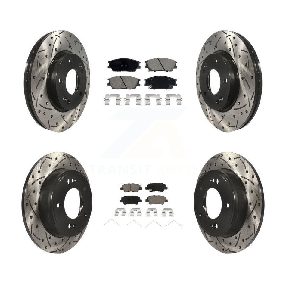Front Rear Coated Drill Slot Disc Brake Rotors Ceramic Pad Kit For Hyundai Venue Kia Soul KDC-100992