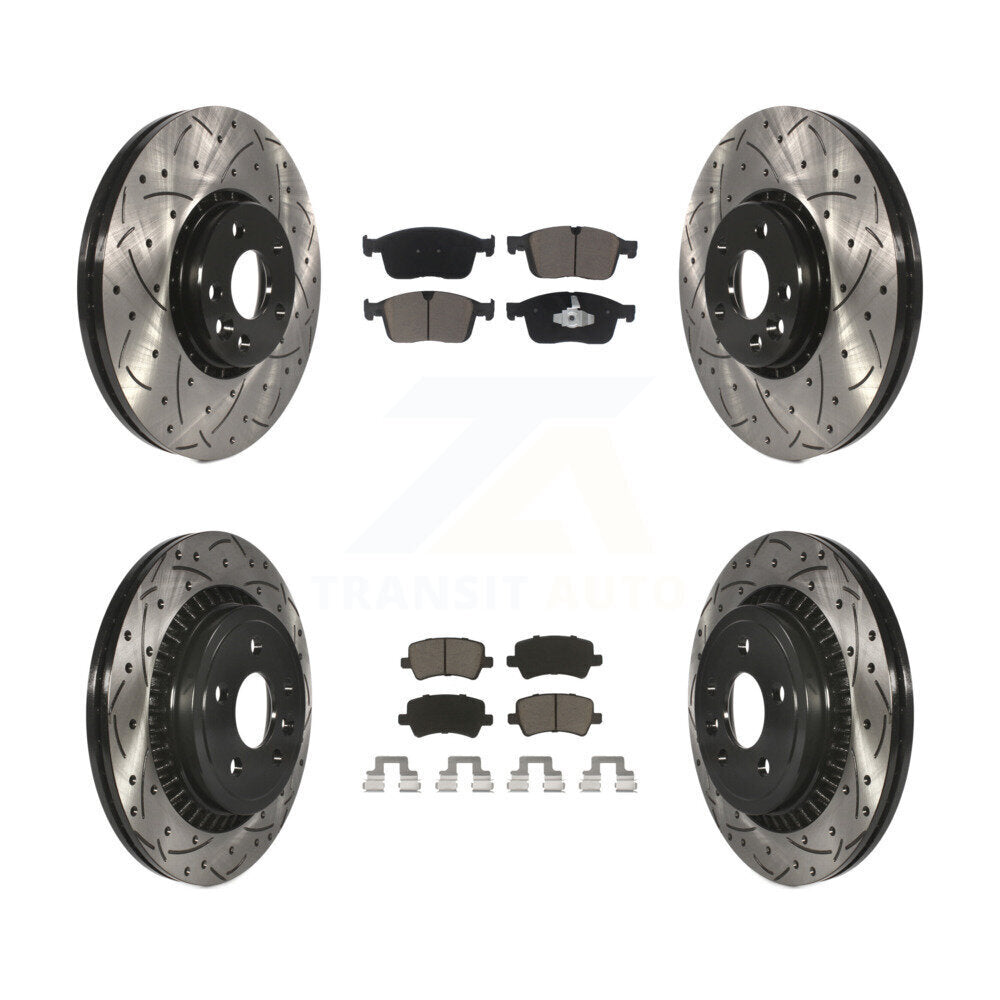 Front Rear Coated Drilled Slotted Disc Brake Rotors And Ceramic Pads Kit For Volvo XC60 KDC-100997