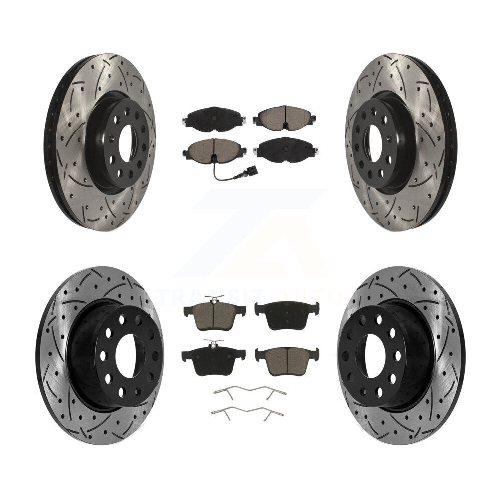 Front Rear Drill Slot Disc Brake Rotors Ceramic Pad Kit For 2022-2023 Volkswagen Taos FWD KDC-100999