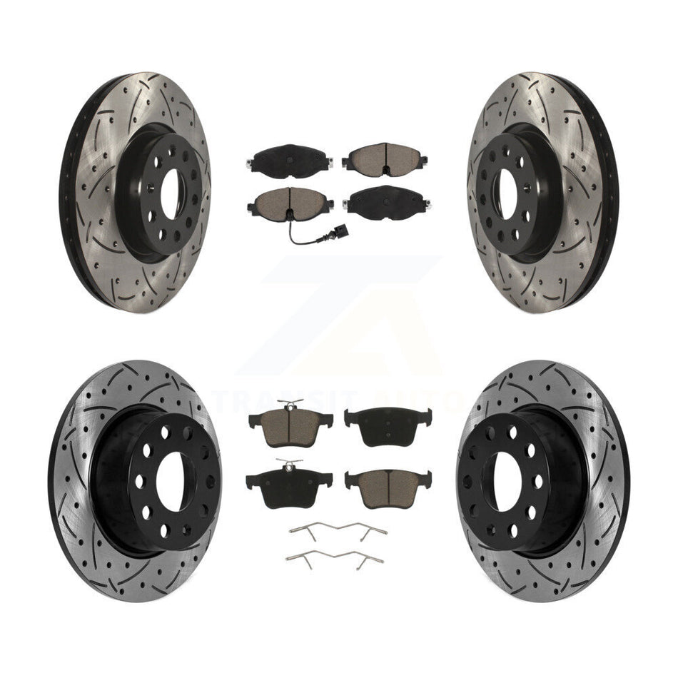 Front Rear Drill Slot Disc Brake Rotors Ceramic Pad Kit For 2022-2023 Volkswagen Taos FWD KDC-100999