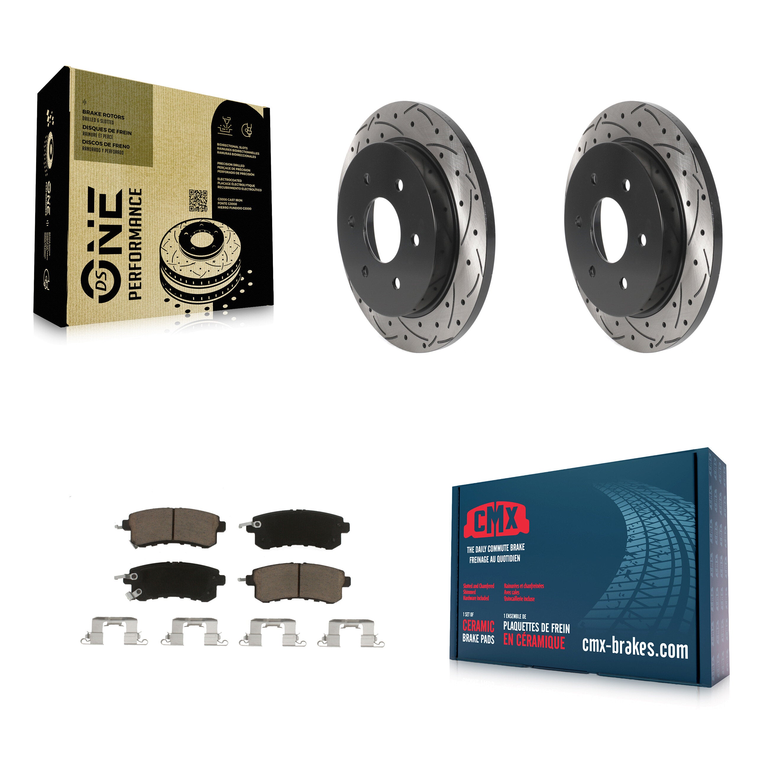 Rear Drill Slot Brake Rotors Ceramic Pad Kit For 2017-2019 Nissan Armada With Solid Rotor KDC-101002